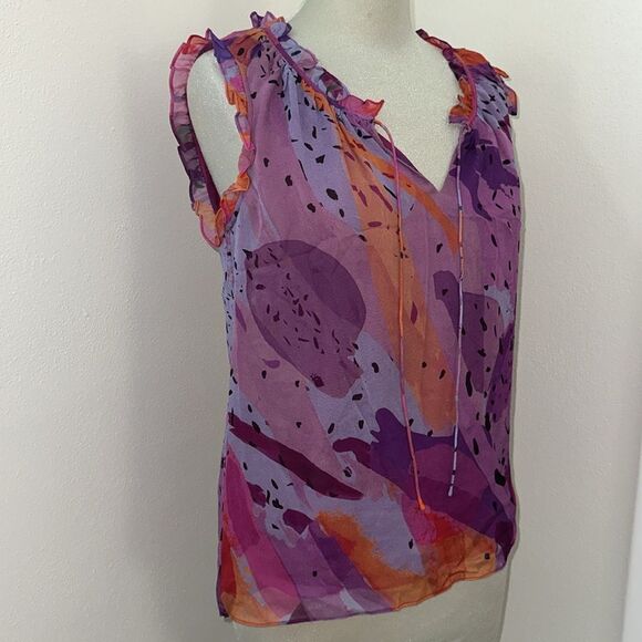 Diane Von Furstenberg Tops - DVF Diane Von Furstenberg silk pink purple sleeveless blouse ruffle 2